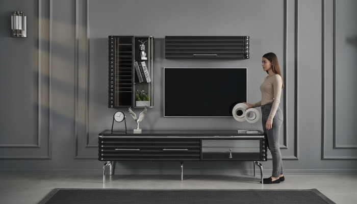 Modernes Wohnzimmer Set Designer TV-Schrank Luxus 2x Wandschränke 3tlg