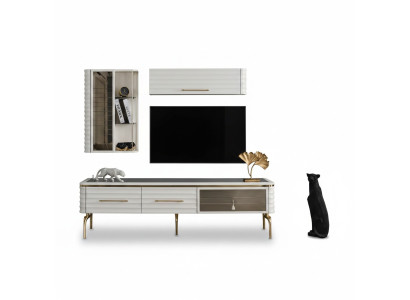 Bílá stěnná jednotka Designérská televizní skříň Luxus 2x zavěšené skříně Moderní nábytek