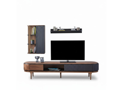 Modernes Wohnzimmer Set Luxus Brauner TV-Schrank Wandschrank Regale