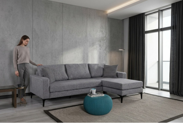 Wohnzimmer Set L-Form Grauer Sofa Polstermöbel Designe Couch Ecksofa