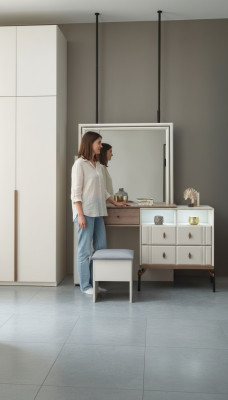 Weißer Schminktisch Glas Spiegel Luxuriöser Poslterhocker Moderne Möbel