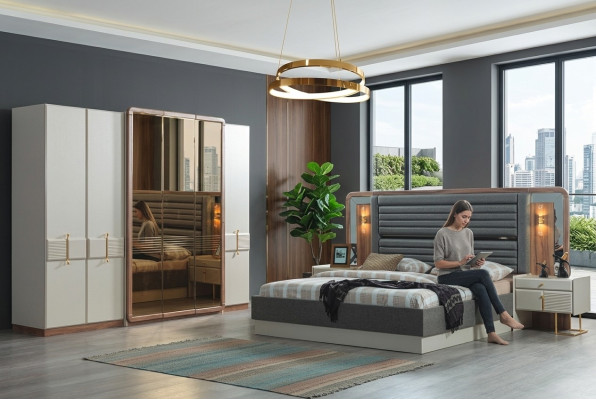 Komplett Schlafzimmer Luxus Set Bett 2x Nachttische Modern Möbel 4tlg