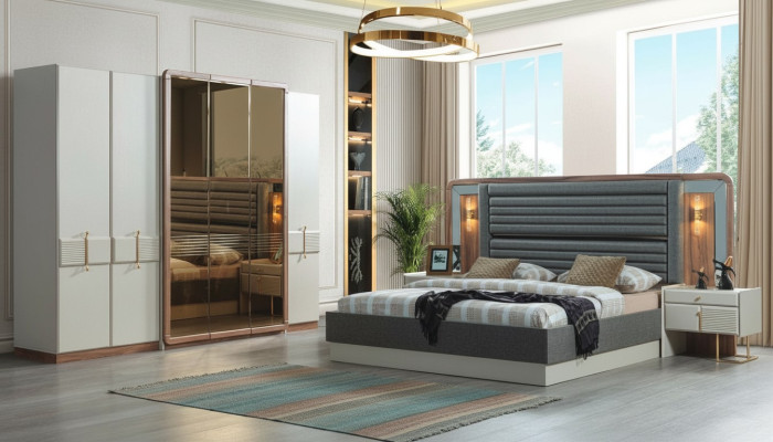 Komplett Schlafzimmer Luxus Set Bett 2x Nachttische Modern Möbel 4tlg