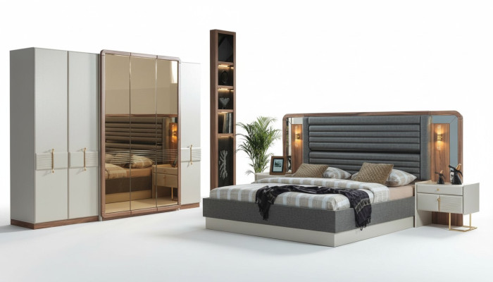 Komplett Schlafzimmer Luxus Set Bett 2x Nachttische Modern Möbel 4tlg