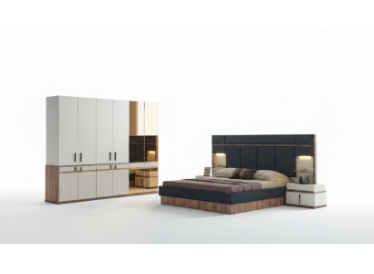 Möbel Luxury Bett 2x Nachttische Kleiderschrank Schlafzimmer Set