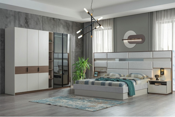 Weißes Schlafzimmer Set Doppelbett Nachttische Kleiderschrank 4tlg Neu