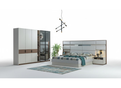Weißes Schlafzimmer Set Doppelbett Nachttische Kleiderschrank 4tlg Neu