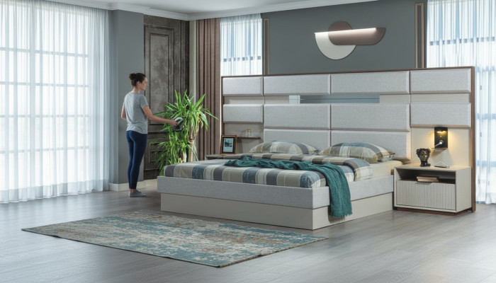 Bílé ložnicové nábytek Designer dvojlůžko Luxus 2x dřevěné noční stolky