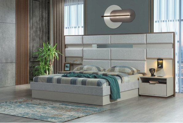 Bílé ložnicové nábytek Designer dvojlůžko Luxus 2x dřevěné noční stolky