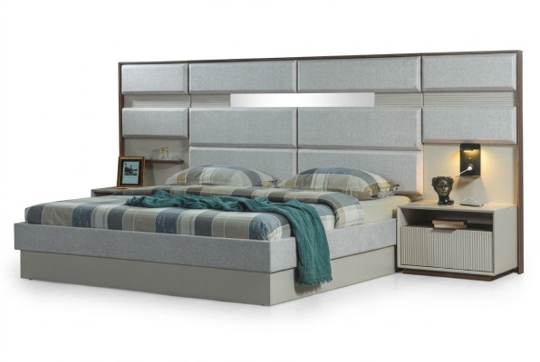 Bílé ložnicové nábytek Designer dvojlůžko Luxus 2x dřevěné noční stolky