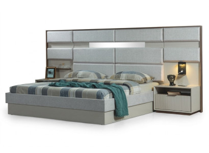 Bílé ložnicové nábytek Designer dvojlůžko Luxus 2x dřevěné noční stolky