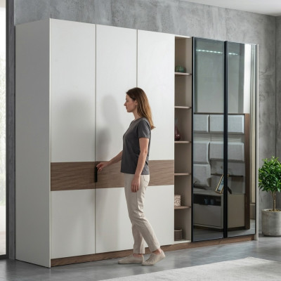 Bílá šatní skříň ve spálence Luxus Moderní skříň se zasouvacími dveřmi