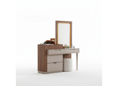 Beige-hnědá ložnice komoda Designérský toaletní stolek se zrcadlem 2 kusy