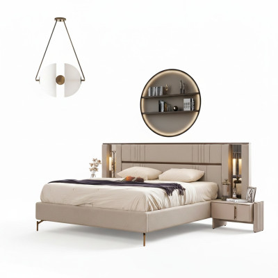 Luxuriöses Schlafzimmer Beiges Doppelbett 2x Nachttische Moderne Möbel
