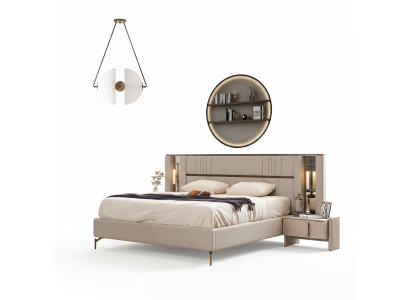 Luxuriöses Schlafzimmer Beiges Doppelbett 2x Nachttische Moderne Möbel