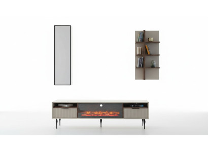Beige Wohnwand Designer TV-Schrank Wandregal Luxus Holz Regal 3tlg Set