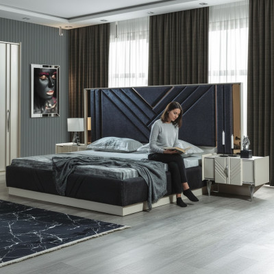 Modrá postel Rám postele designu Ložnice Nábytek Luxusní noční stolky