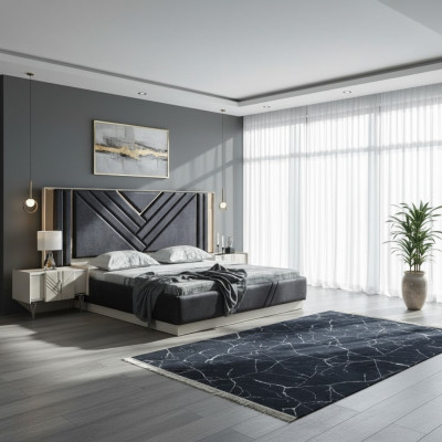 Modrá postel Rám postele designu Ložnice Nábytek Luxusní noční stolky
