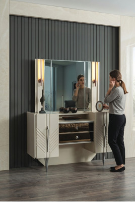 Ložnice Set Luxus Bílý Toaletní Stůl Zrcadlo Designer 2dílný Set