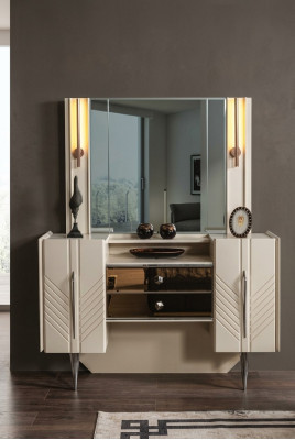 Ložnice Set Luxus Bílý Toaletní Stůl Zrcadlo Designer 2dílný Set