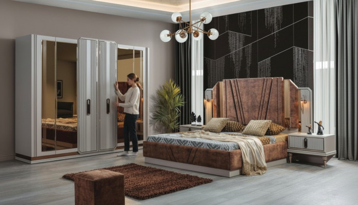 Exklusives Schlafzimmer Set Doppelbett 2x Nachttische Kleiderschrank