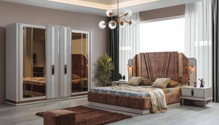 Exklusives Schlafzimmer Set Doppelbett 2x Nachttische Kleiderschrank