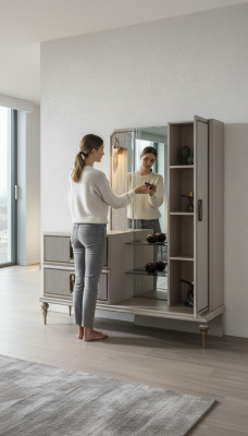 Exklusive Holz Kommode Luxus Spiegel Schlafzimmer Edle Stilvolle Möbel