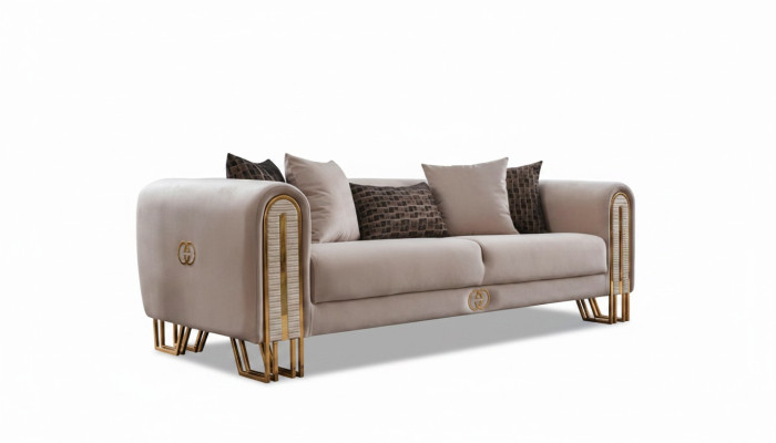 Luxus Sofa Couch Gold Metall Dreisitzer Couchen Polster Dreisitzer Stoff