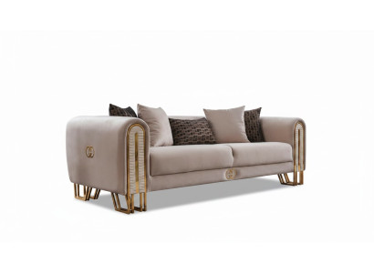 Luxus Sofa Couch Gold Metall Dreisitzer Couchen Polster Dreisitzer Stoff
