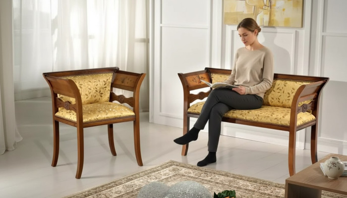 Designer Sitzgarnitur Polsterbank Luxus Sitzmöbel Stoff Stuhl 2+1 Sitz