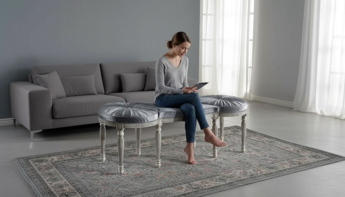 Klassische Grau Sitzbank Design Textil Neu Polster Stoff Sitzmöbel