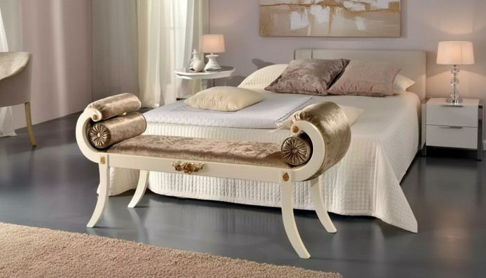 Klassische Beige Polsterbank Sitzbänke Sitzmöbel Designer Holzmöbel