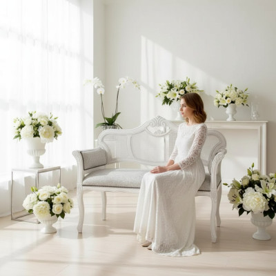 Bank Wohnzimmer Klassischer Sitzbank Stoff Textil Möbel Sitzbänke Bänke