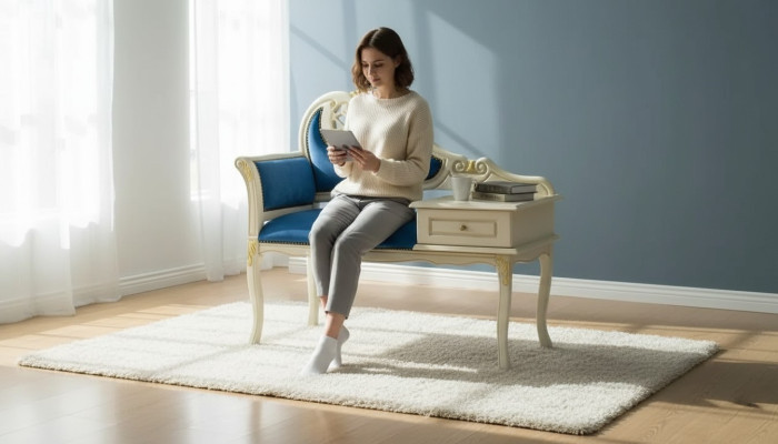 Klassischer Bank Blau Sitzbank Luxus Sitzmöbel Stoff Textil Neu Sitz