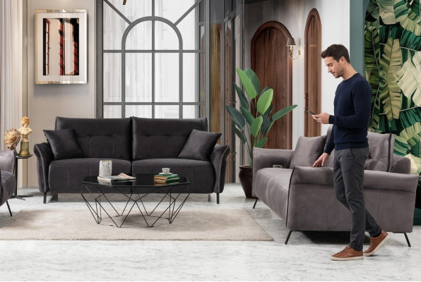 Sofagarnitur Set 2 tlg Wohnzimmer 2x Sofa Couch Dreisitzer Modern Möbel