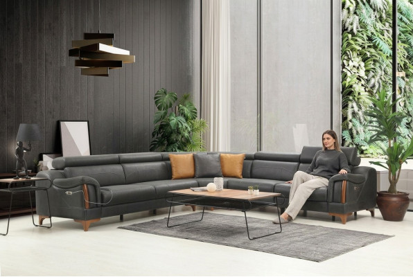 Ecksofa L-Form Modern Sofa Wohnzimmer Couch Polster Textil Stoff Möbel