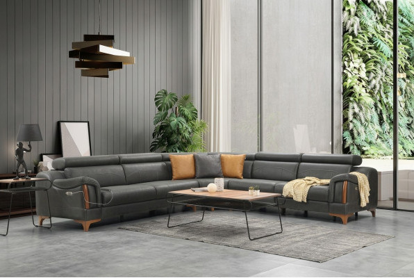 Ecksofa L-Form Modern Sofa Wohnzimmer Couch Polster Textil Stoff Möbel