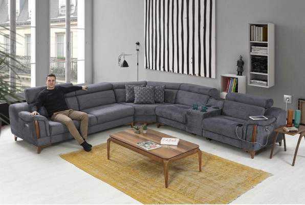 Grau Ecksofa Wohnzimmer Luxus Sofa L-Form Modern Design Möbel Textil