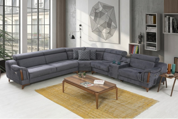 Grau Ecksofa Wohnzimmer Luxus Sofa L-Form Modern Design Möbel Textil