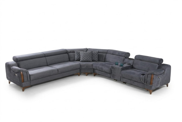 Grau Ecksofa Wohnzimmer Luxus Sofa L-Form Modern Design Möbel Textil