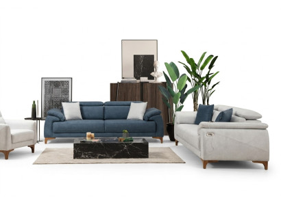 Moderní třímístná sedací souprava 2x Pohovky Pohovka sedací souprava kompletní textilní nábytek Design