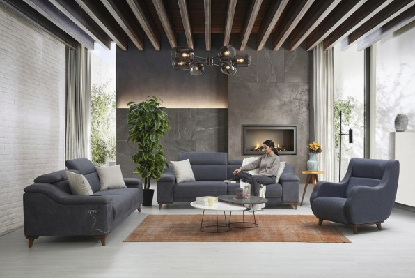 Sofagarnitur Set Komplett Modern Wohnzimmer Textil Couch Luxus Polstermöbel