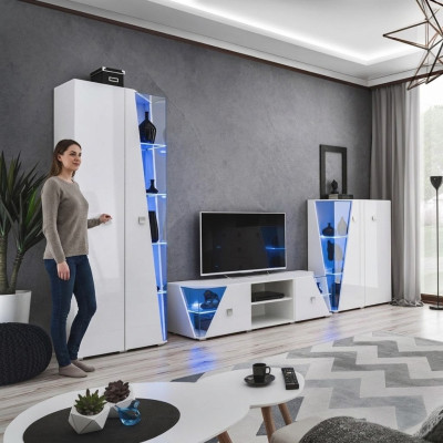 Obývací pokoj Luxusní zařízení, 3dílná sestava stěnových jednotek, designové nábytek Vitrína Dřevo.