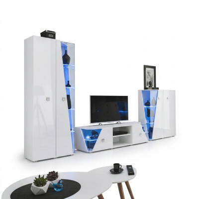 Obývací pokoj Luxusní zařízení, 3dílná sestava stěnových jednotek, designové nábytek Vitrína Dřevo.