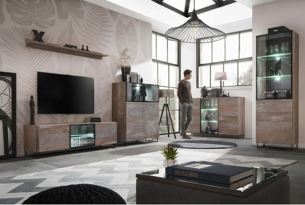 Design Wohnwand TV-Ständer 2x Vitrine rtv Lowboard Einrichtung Set 5 tlg