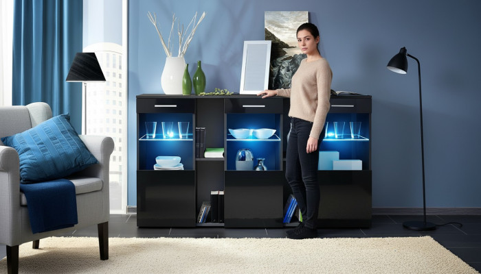 Černý nábytek Sideboard Designer Kommode obývací pokoj Moderní dřevěný nábytek.