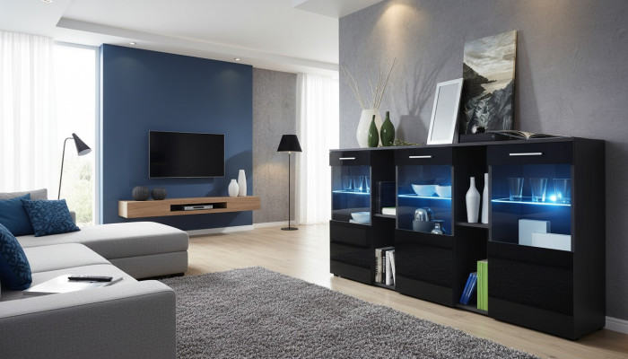 Černý nábytek Sideboard Designer Kommode obývací pokoj Moderní dřevěný nábytek.