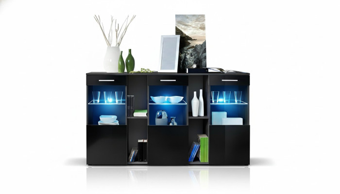 Černý nábytek Sideboard Designer Kommode obývací pokoj Moderní dřevěný nábytek.