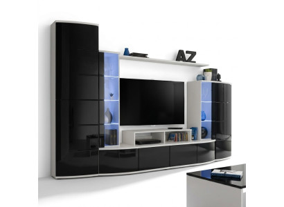 Schwarz Wohnwand Wohnzimmer Luxus Set Vitrine TV Ständer Holz Möbel Neu