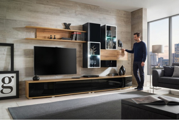 Designerová obývací stěna Moderní design obývacího pokoje Luxusní nábytek Stěnní regály Nové.